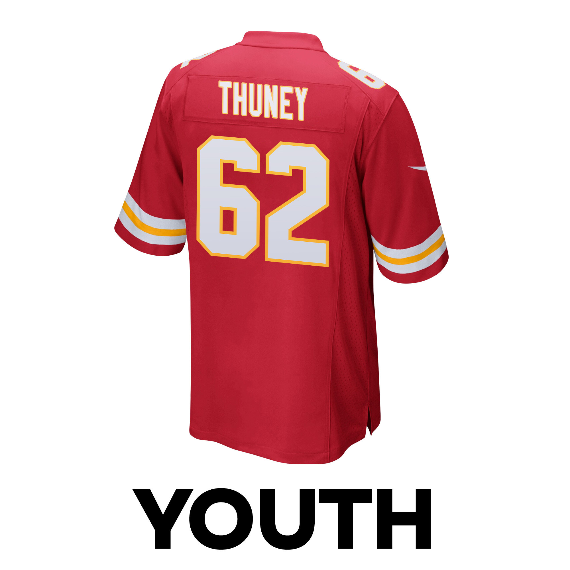 Joe Thuney #62 Kansas City Chiefs Super Bowl LVIII Champions 4 Stars Patch Game Jersey - Youth | Red - Image 3