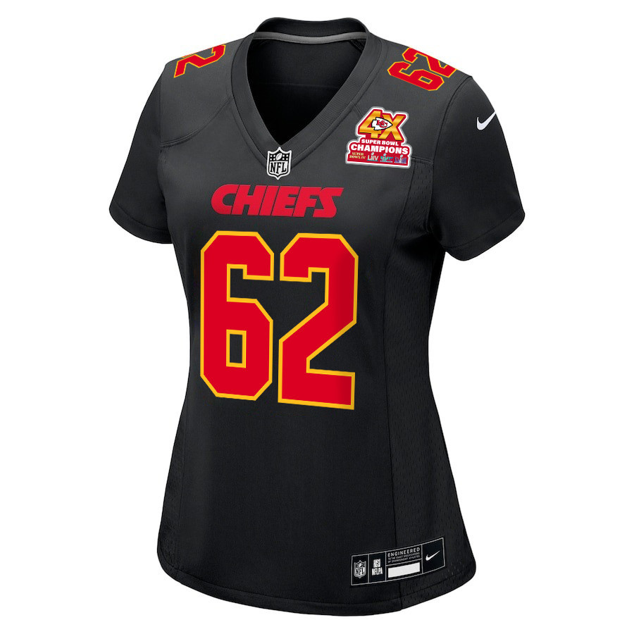 Alternative view of Joe Thuney #62 Kansas City Chiefs Super Bowl LVIII Champions 4X Game Jersey - Women's | Carbon Black