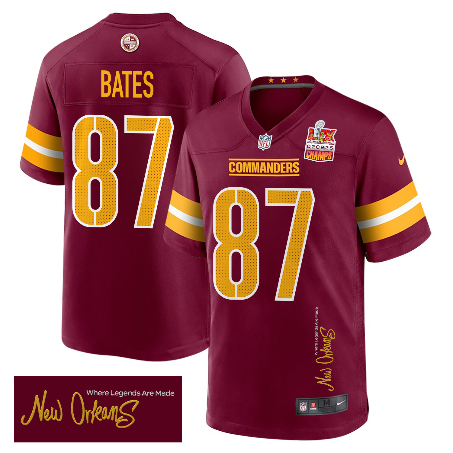 John Bates #87 Washington Commanders Super Bowl LIX Champions Patch Legend Jersey - Men's | Burgundy