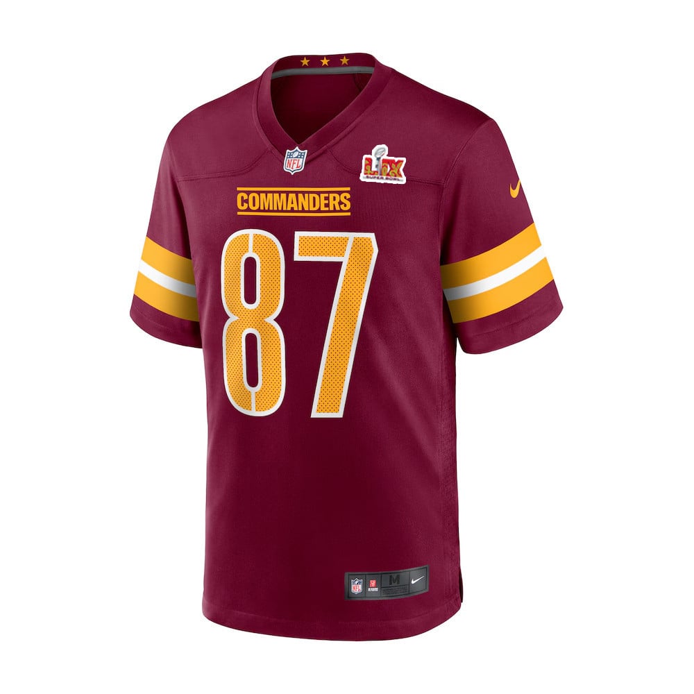 Alternative view of John Bates #87 Washington Commanders Super Bowl LIX Game Jersey - Youth | Burgundy