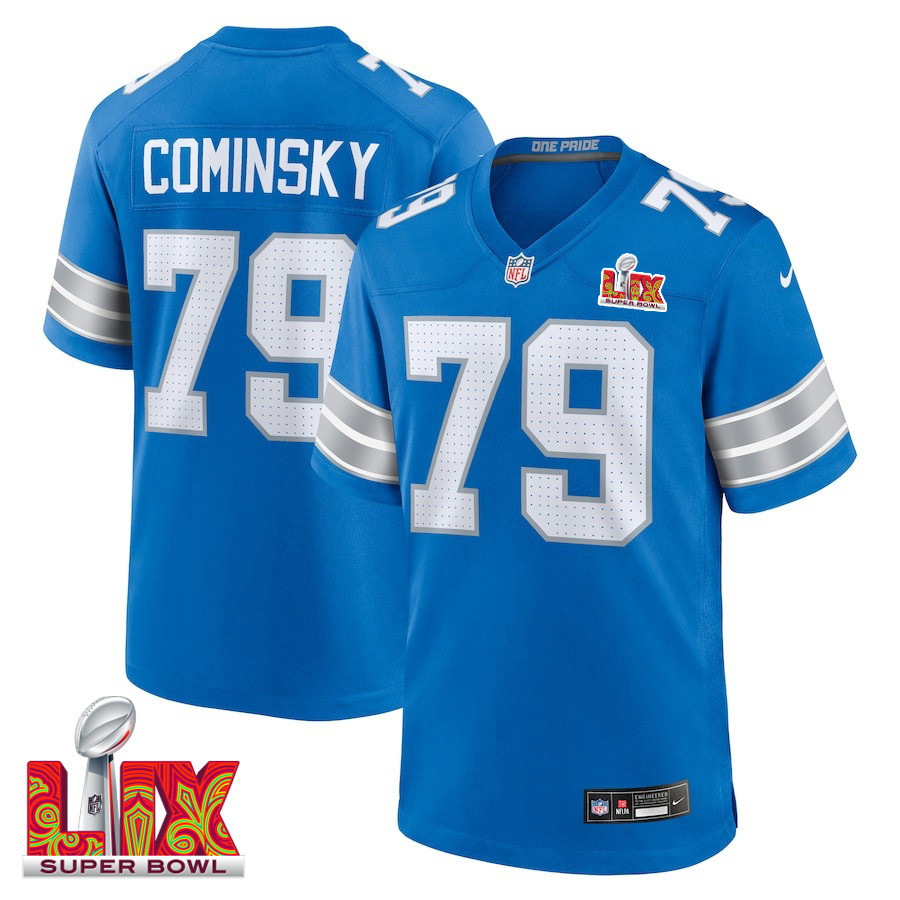 John Cominsky #79 Detroit Lions Super Bowl LIX Game Jersey - Men's | Blue