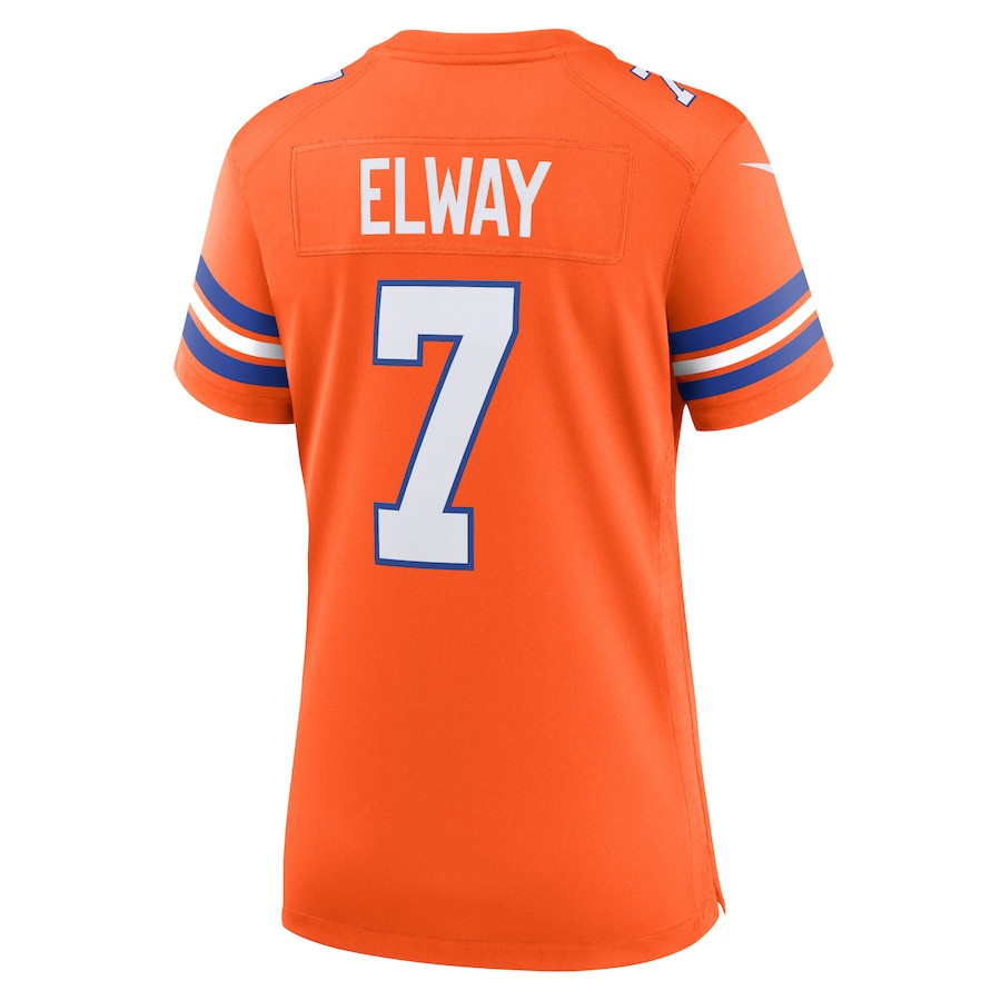 John Elway #7 Denver Broncos Throwback Game Jersey - Women's | Orange - Image 3