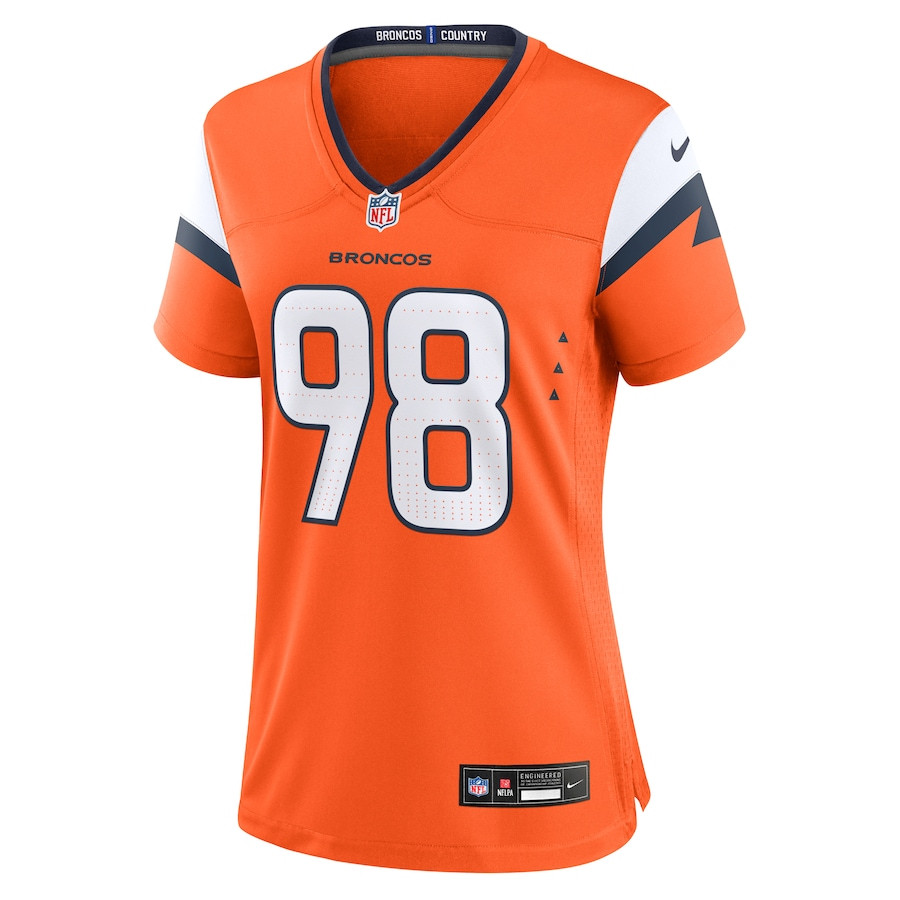 Alternative view of John Franklin-Myers #98 Denver Broncos Game Jersey - Women's | Orange