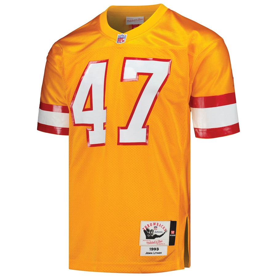 Alternative view of John Lynch #47 Tampa Bay Buccaneers Throwback Game Jersey - Men's | Orange