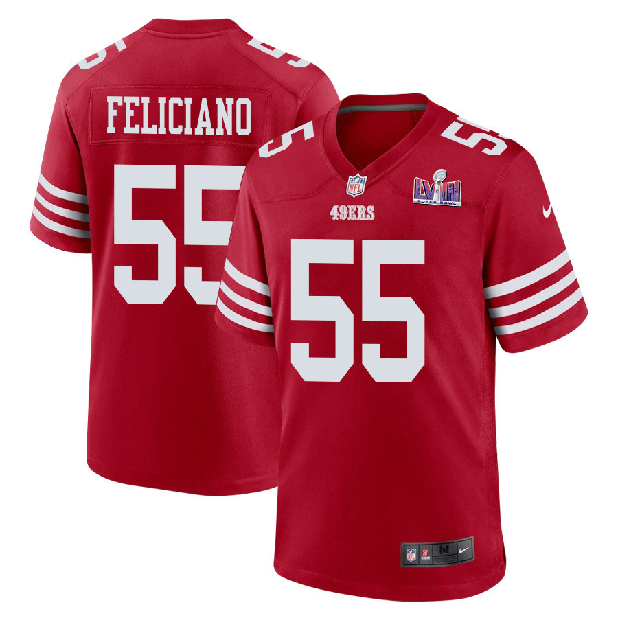 Jon Feliciano #55 San Francisco 49ers Super Bowl LVIII Patch Game Jersey - Men's | Scarlet