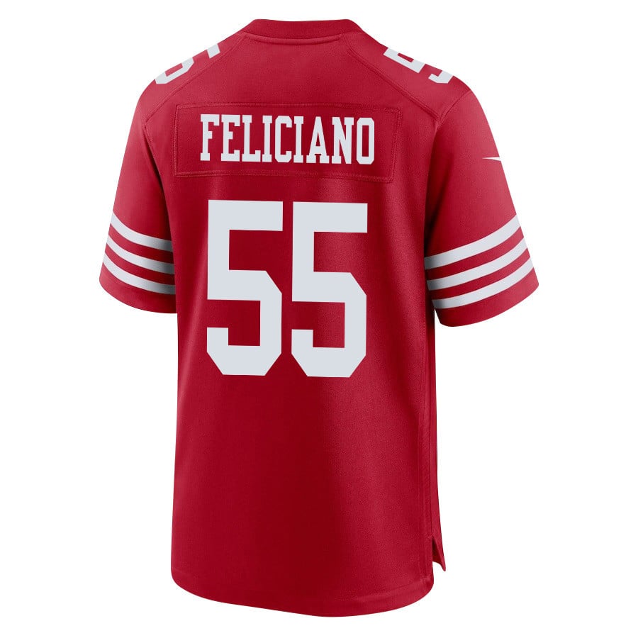 Jon Feliciano #55 San Francisco 49ers Super Bowl LVIII Patch Game Jersey - Men's | Scarlet - Image 3