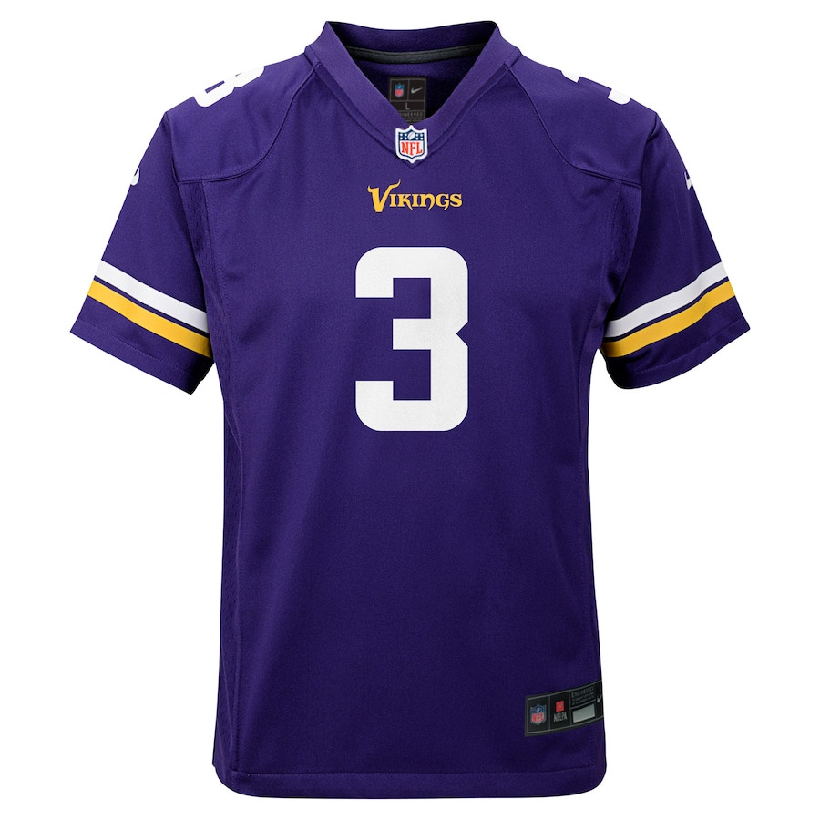 Alternative view of Jordan Addison #3 Minnesota Vikings Game Jersey - Youth | Purple