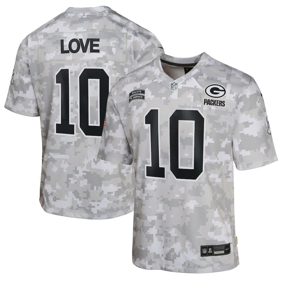 Jordan Love #10 Green Bay Packers Salute To Service Game Jersey - Youth | Arctic Camo