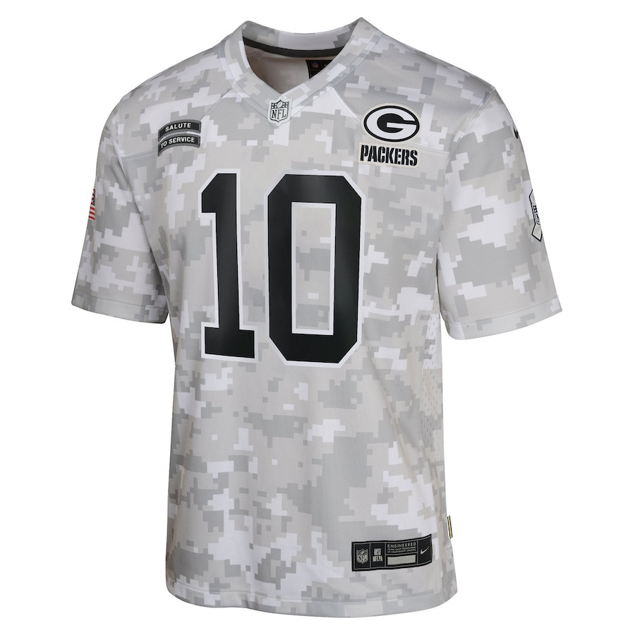 Alternative view of Jordan Love #10 Green Bay Packers Salute To Service Game Jersey - Youth | Arctic Camo