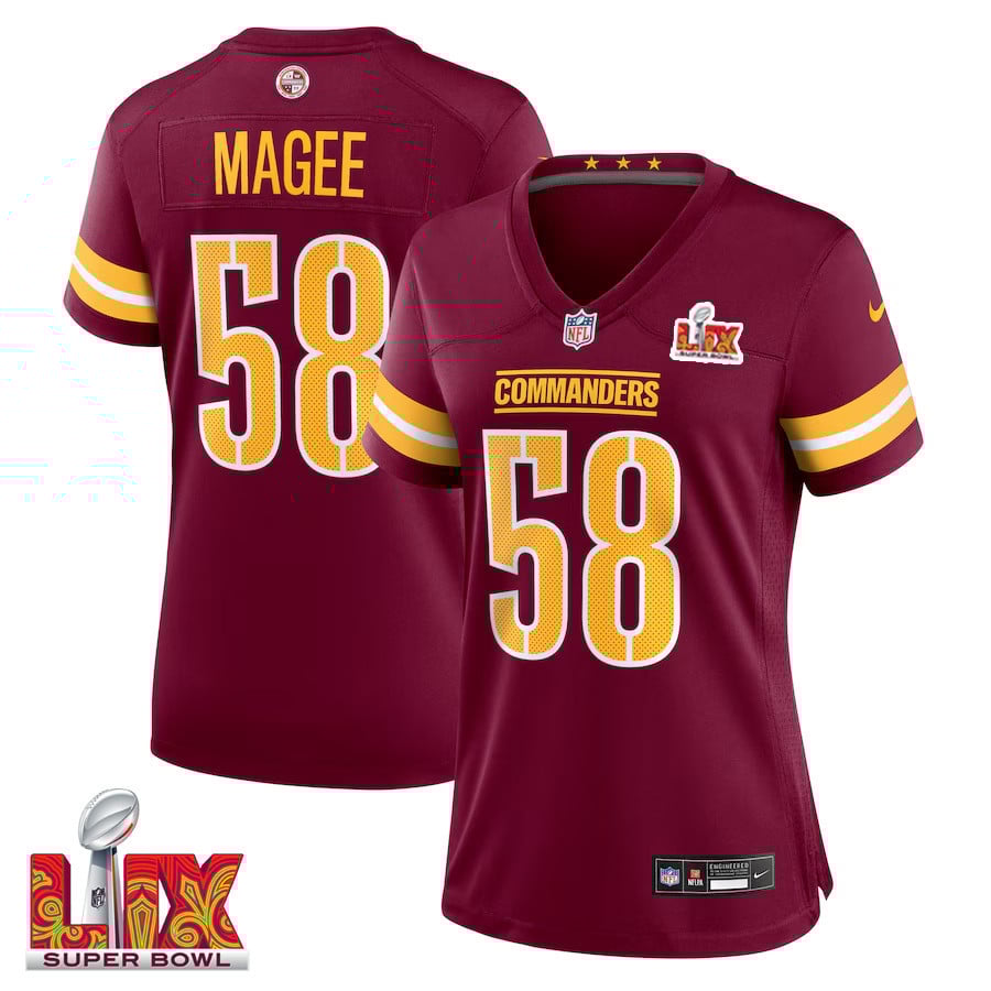 Jordan Magee #58 Washington Commanders Super Bowl LIX Game Jersey - Women's | Burgundy