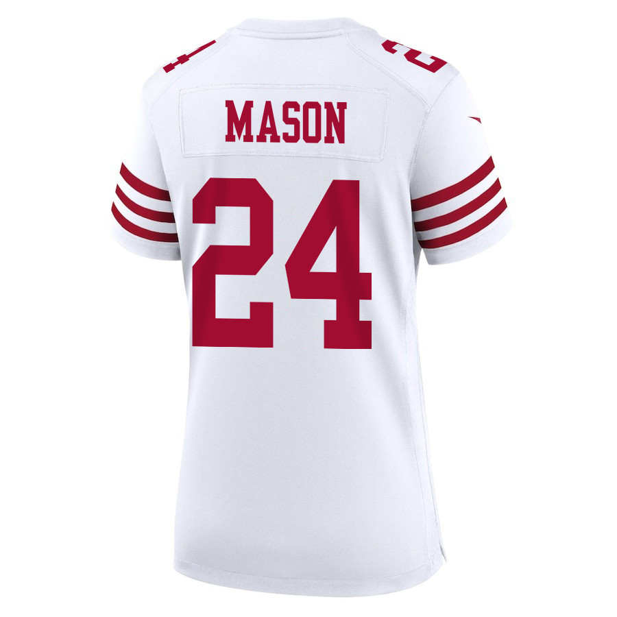 Jordan Mason #24 San Francisco 49ers Super Bowl LVIII Patch Game Jersey - Women's | White - Image 3