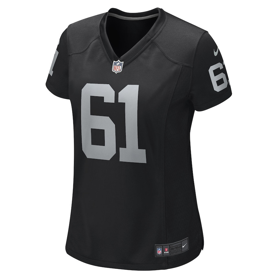 Alternative view of Jordan Meredith #61 Las Vegas Raiders Game Jersey - Women's | Black