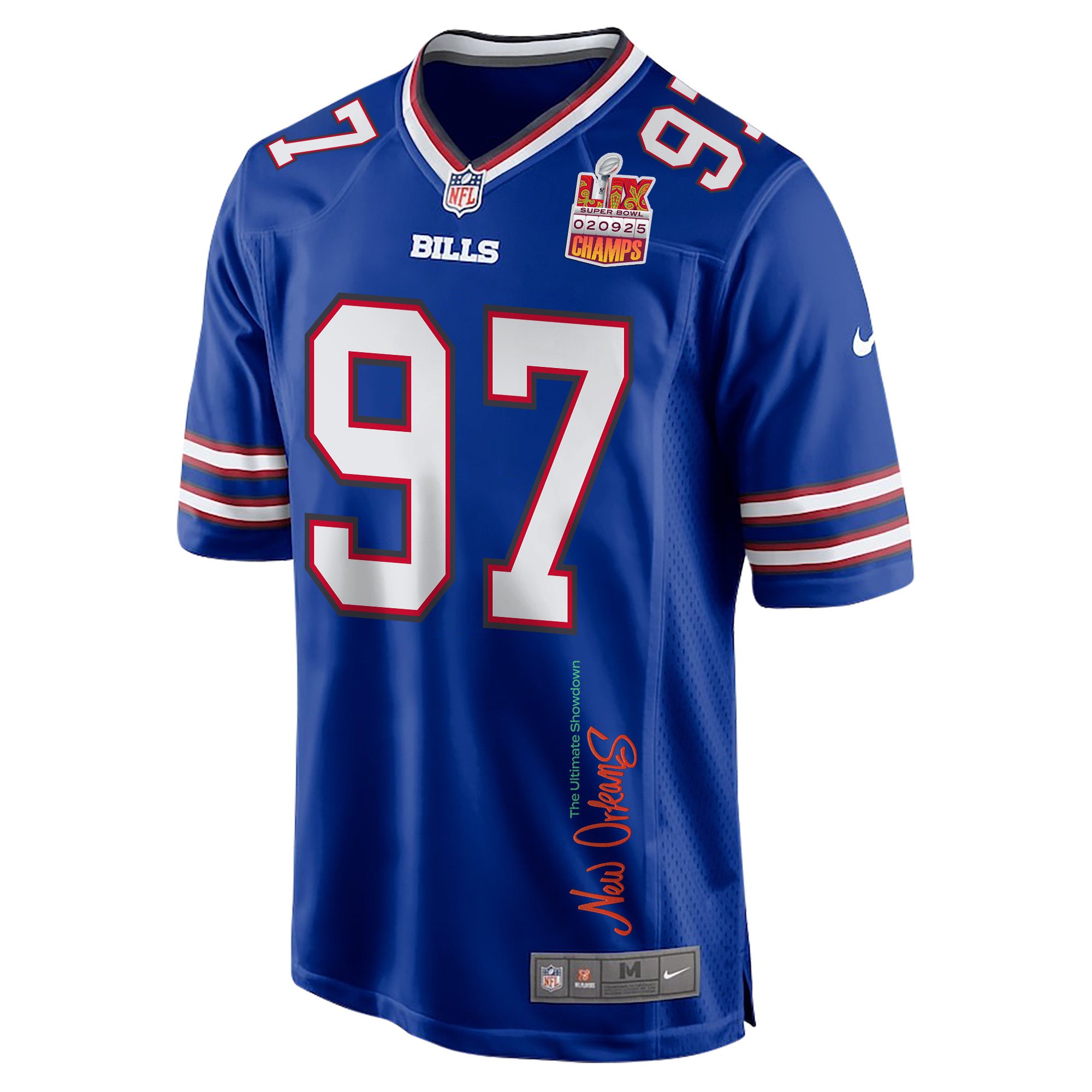Jordan Phillips #97 Buffalo Bills Super Bowl LIX Champions Patch Game Jersey - Men's | Royal - Image 3