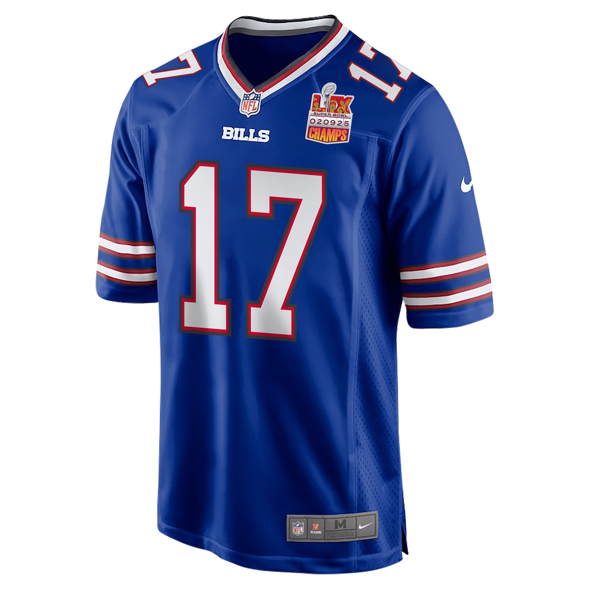 Josh Allen #17 Buffalo Bills Super Bowl LIX Champions Patch Game Jersey - Men's | Royal - Image 3