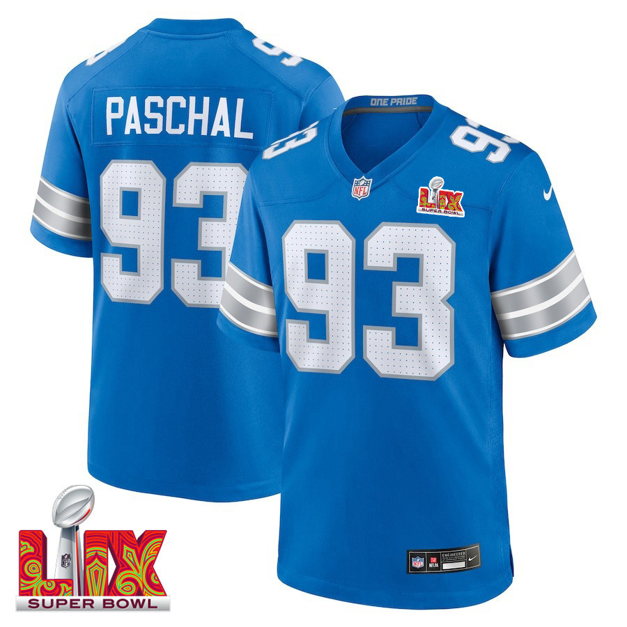 Josh Paschal #93 Detroit Lions Super Bowl LIX Game Jersey - Men's | Blue