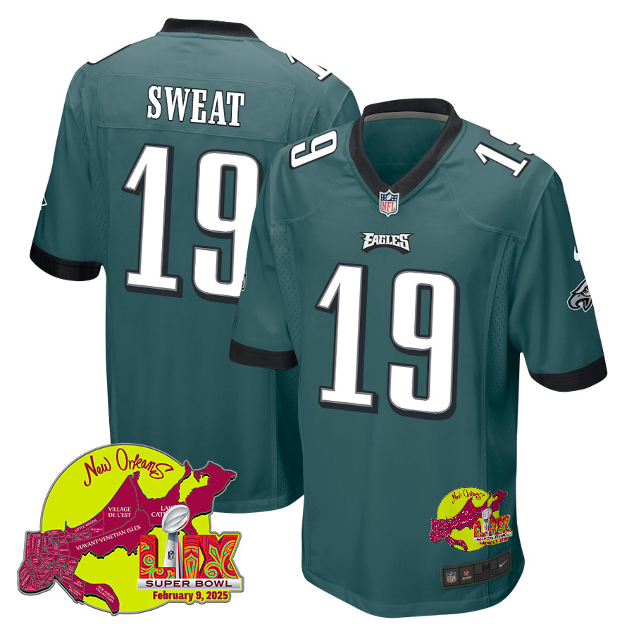 Josh Sweat #19 Philadelphia Eagles Super Bowl LIX Game Jersey - Men's | Midnight Green