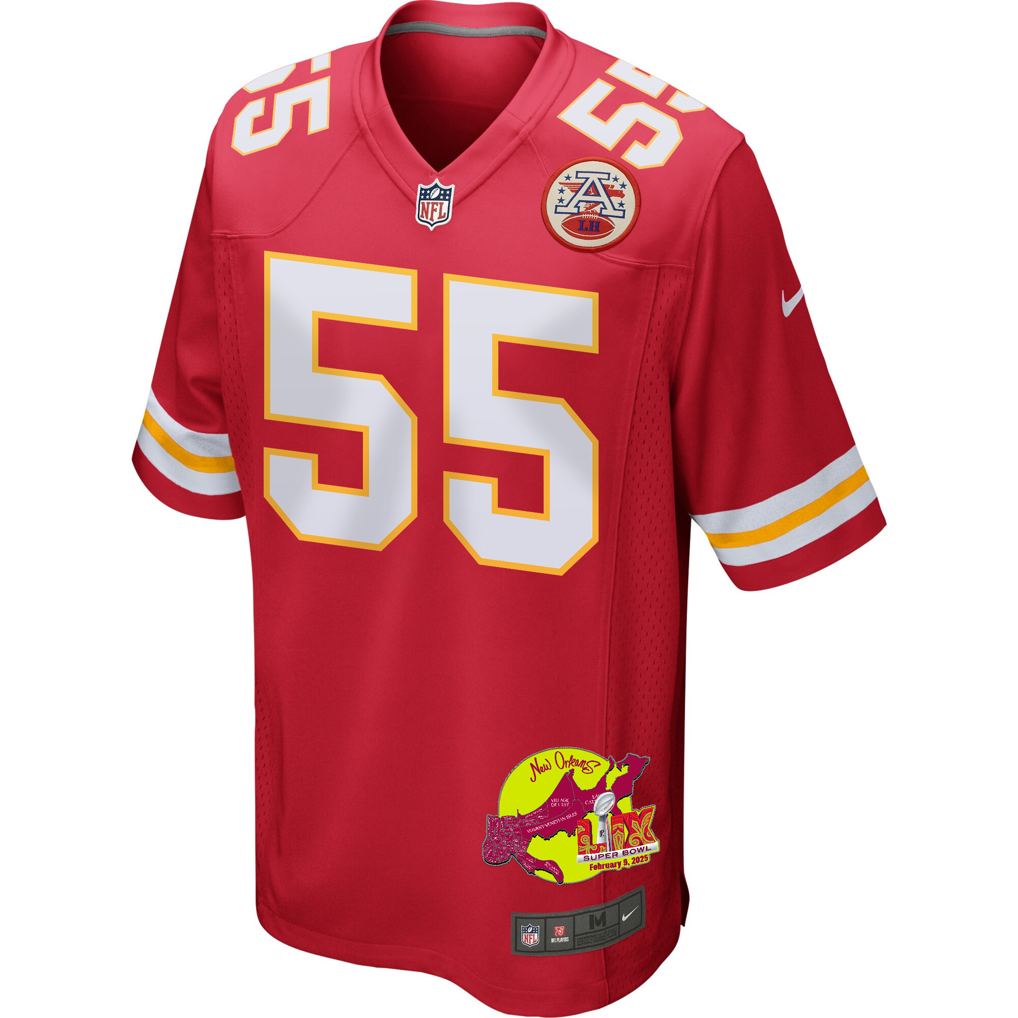 Joshua Uche #55 Kansas City Chiefs Super Bowl LIX Game Jersey - Men's | Red - Image 3