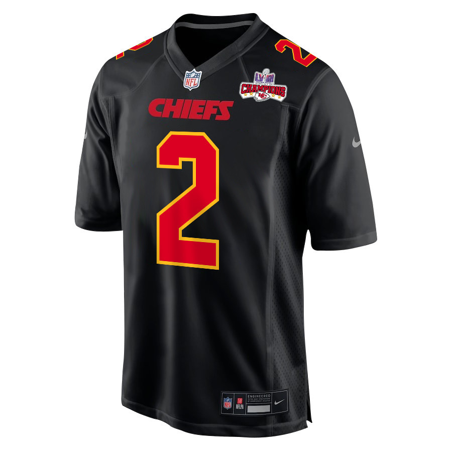Alternative view of Joshua Williams #2 Kansas City Chiefs Super Bowl LVIII Champions 4 Stars Patch Game Jersey - Men's | Carbon Black