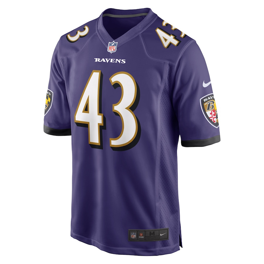 Alternative view of Justice Hill #43 Baltimore Ravens Game Jersey - Men's | Purple