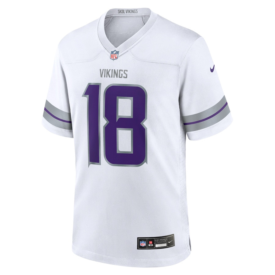Alternative view of Justin Jefferson #18 Minnesota Vikings Alternate Game Jersey - Youth | White