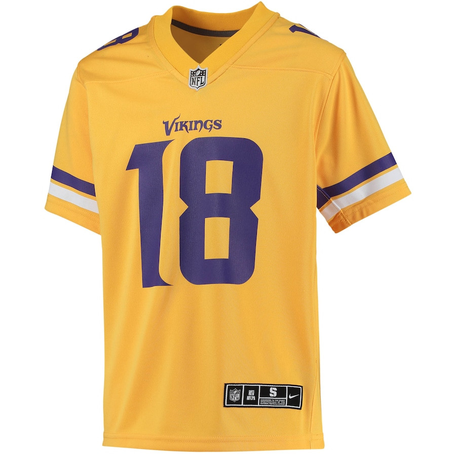 Alternative view of Justin Jefferson #18 Minnesota Vikings Inverted Game Jersey - Youth | Gold