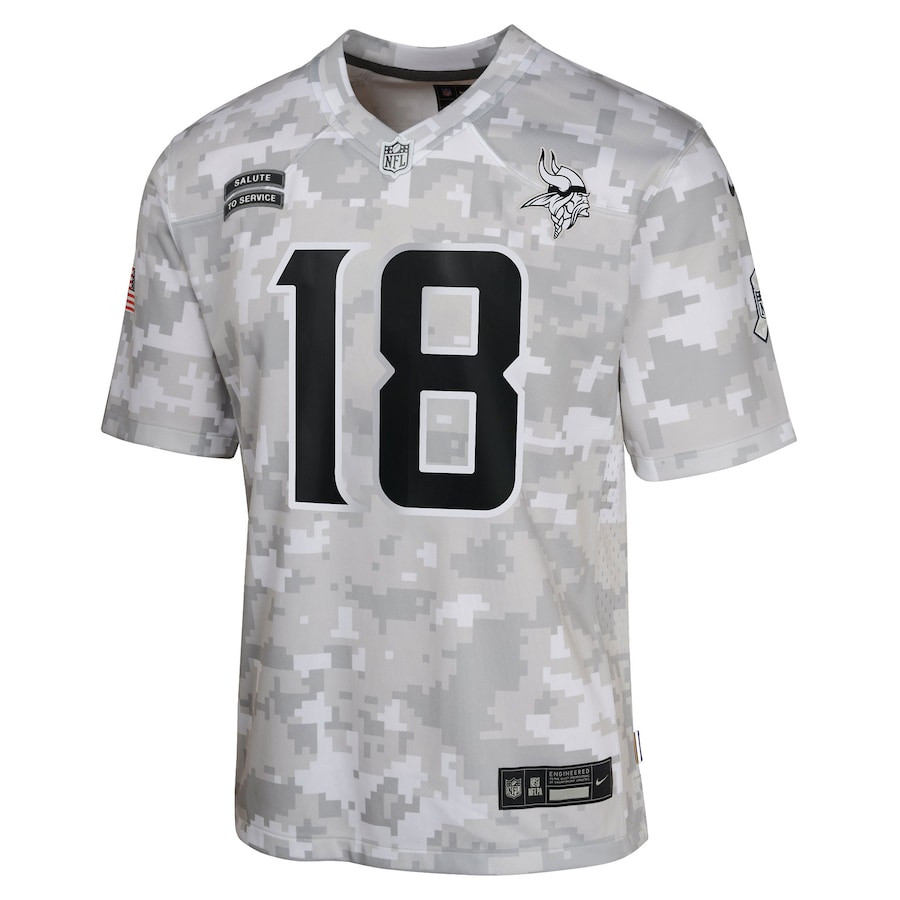 Alternative view of Justin Jefferson #18 Minnesota Vikings Salute To Service Game Jersey - Youth | Arctic Camo