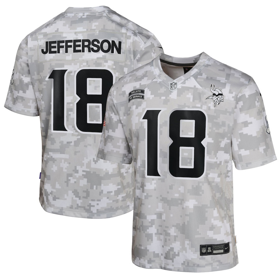 Justin Jefferson #18 Minnesota Vikings Salute To Service Game Jersey - Youth | Arctic Camo
