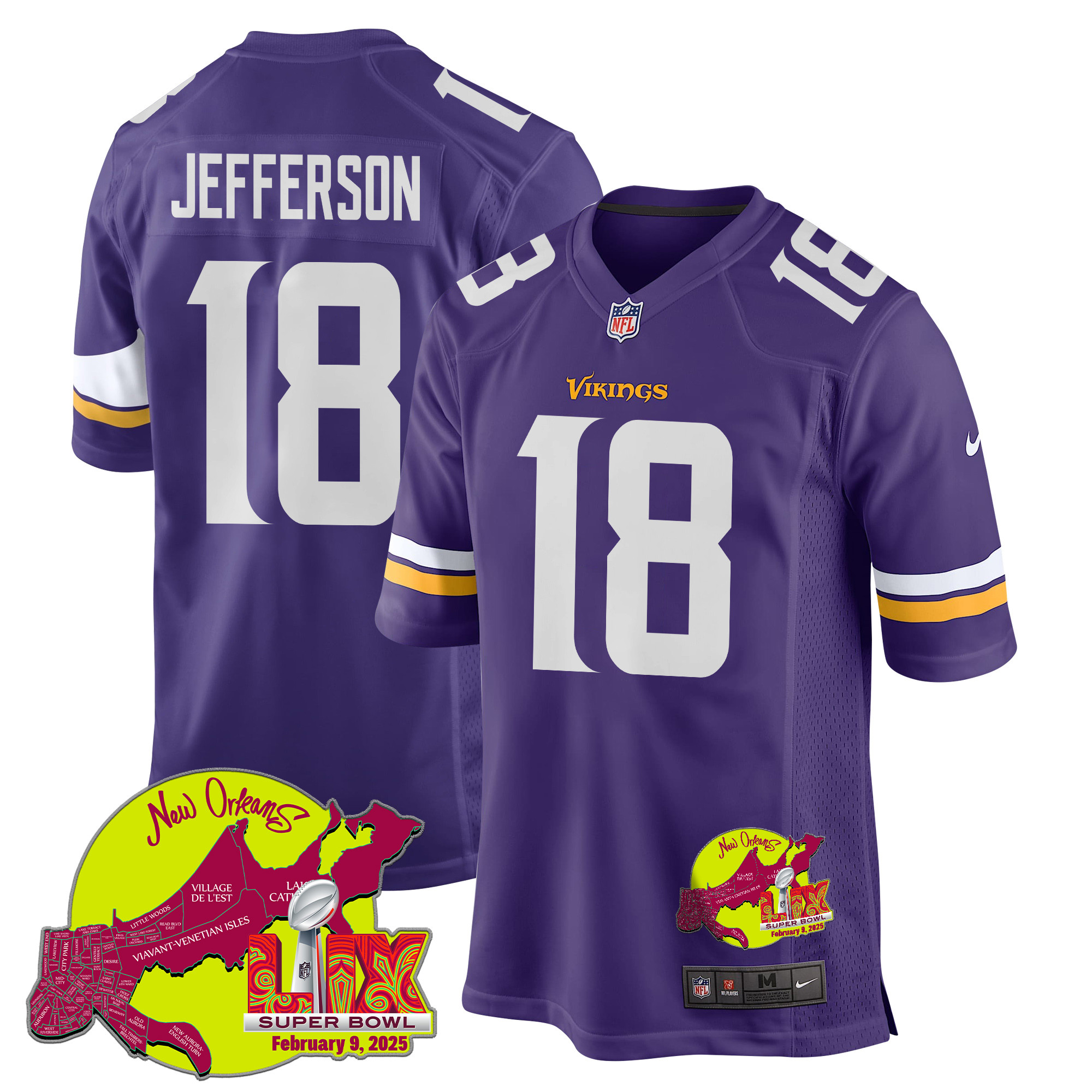 Justin Jefferson #18 Minnesota Vikings Super Bowl LIX Game Jersey - Men's | Purple