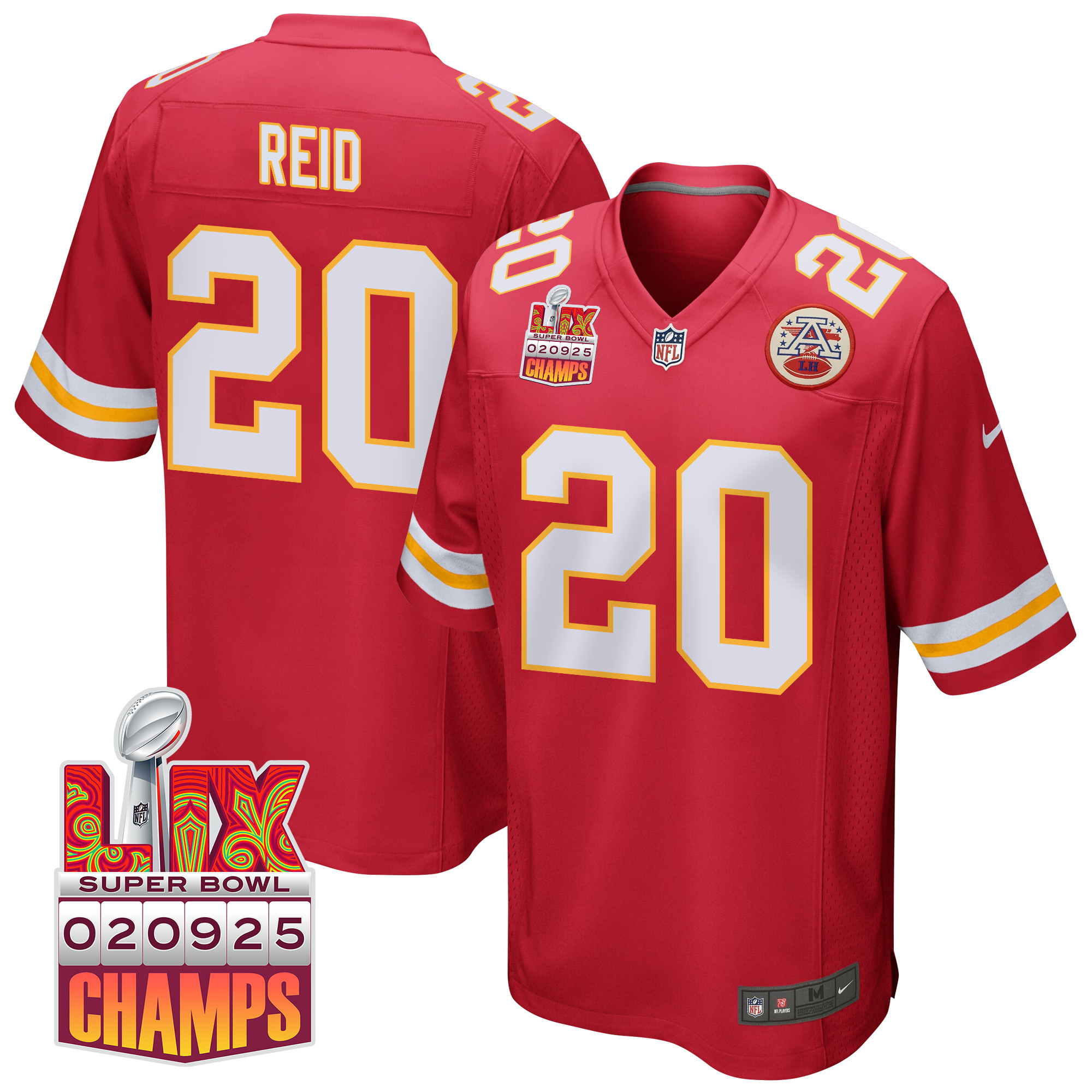 Justin Reid #20 Kansas City Chiefs Super Bowl LIX Champions Patch Game Jersey - Men's | Red