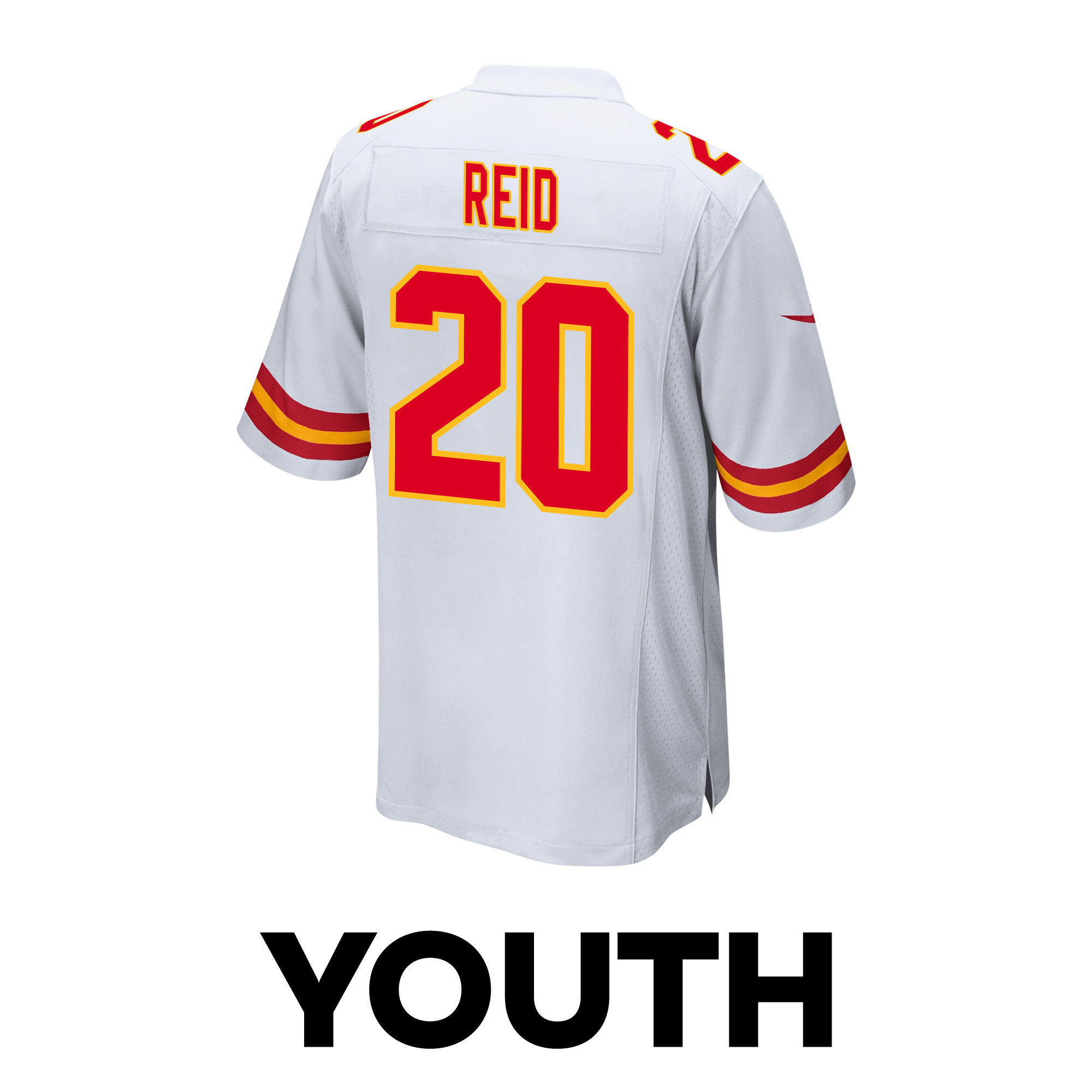 Justin Reid #20 Kansas City Chiefs Super Bowl LVIII Champions 4 Stars Patch Game Jersey - Youth | White - Image 3