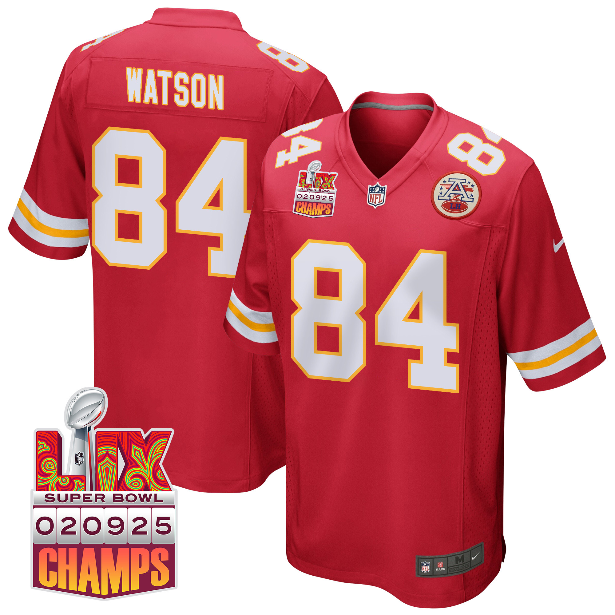 Justin Watson #84 Kansas City Chiefs Super Bowl LIX Champions Patch Game Jersey - Men's | Red
