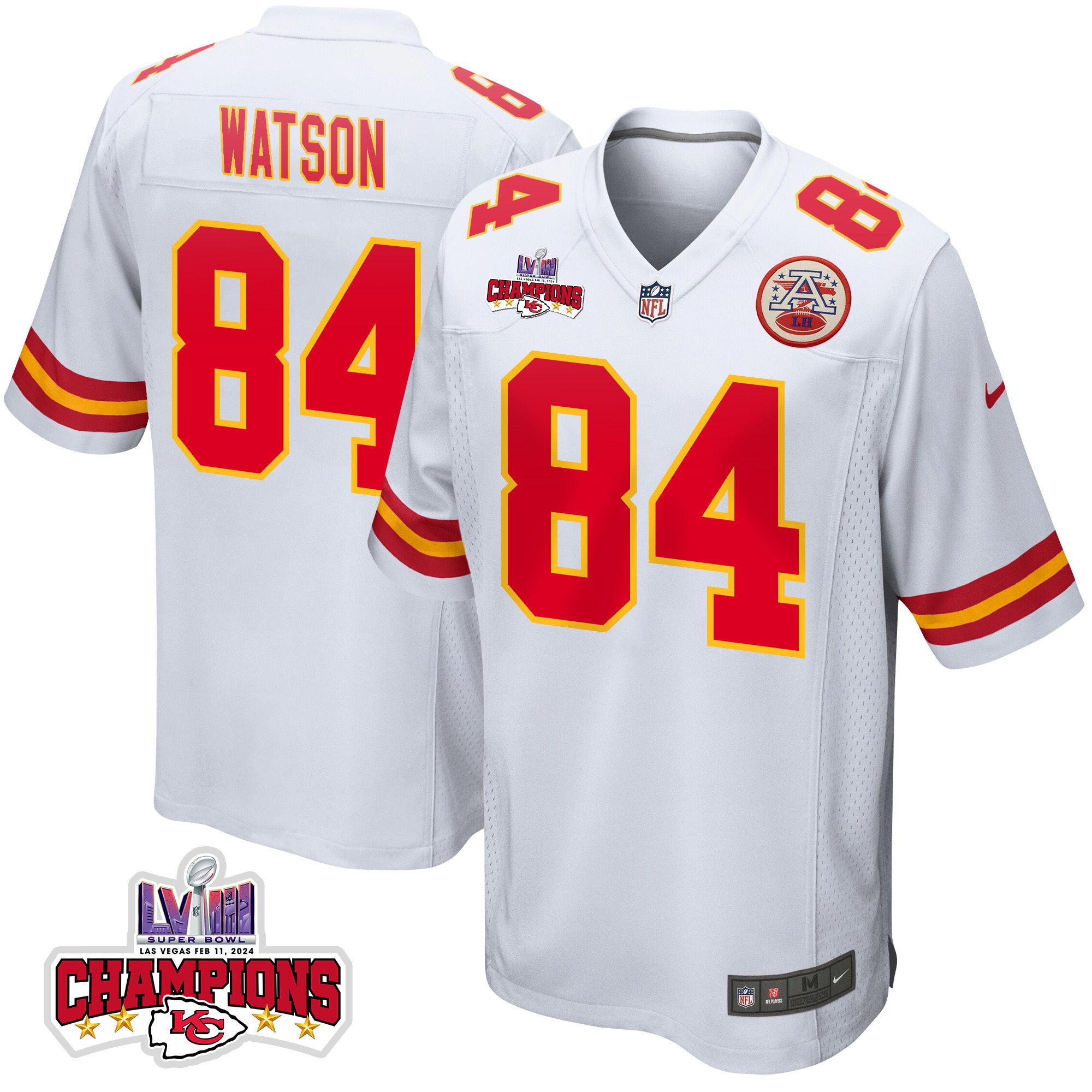 Justin Watson #84 Kansas City Chiefs Super Bowl LVIII Champions 4 Stars Patch Game Jersey - Men's | White