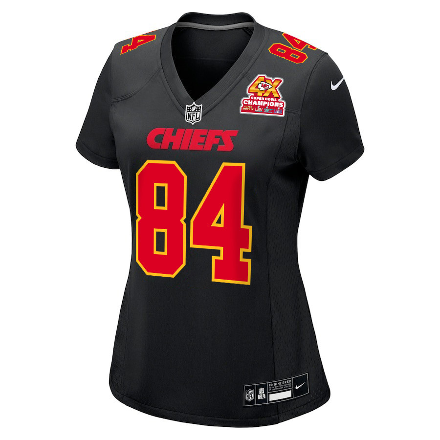 Alternative view of Justin Watson #84 Kansas City Chiefs Super Bowl LVIII Champions 4X Game Jersey - Women's | Carbon Black