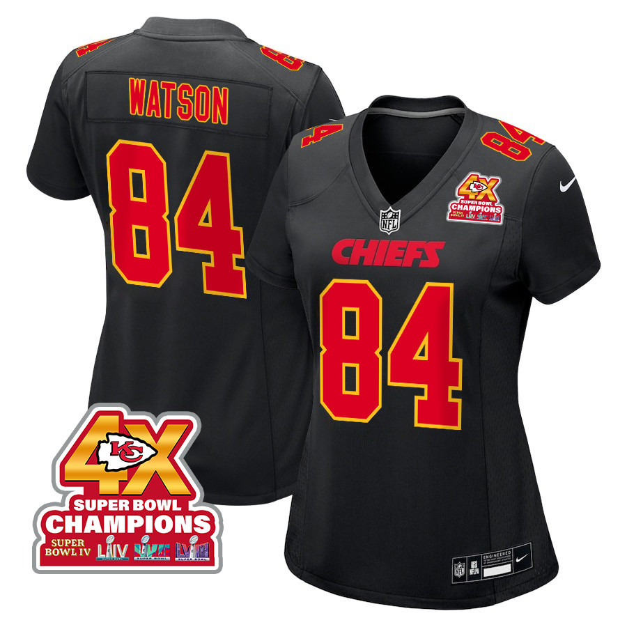 Justin Watson #84 Kansas City Chiefs Super Bowl LVIII Champions 4X Game Jersey - Women's | Carbon Black