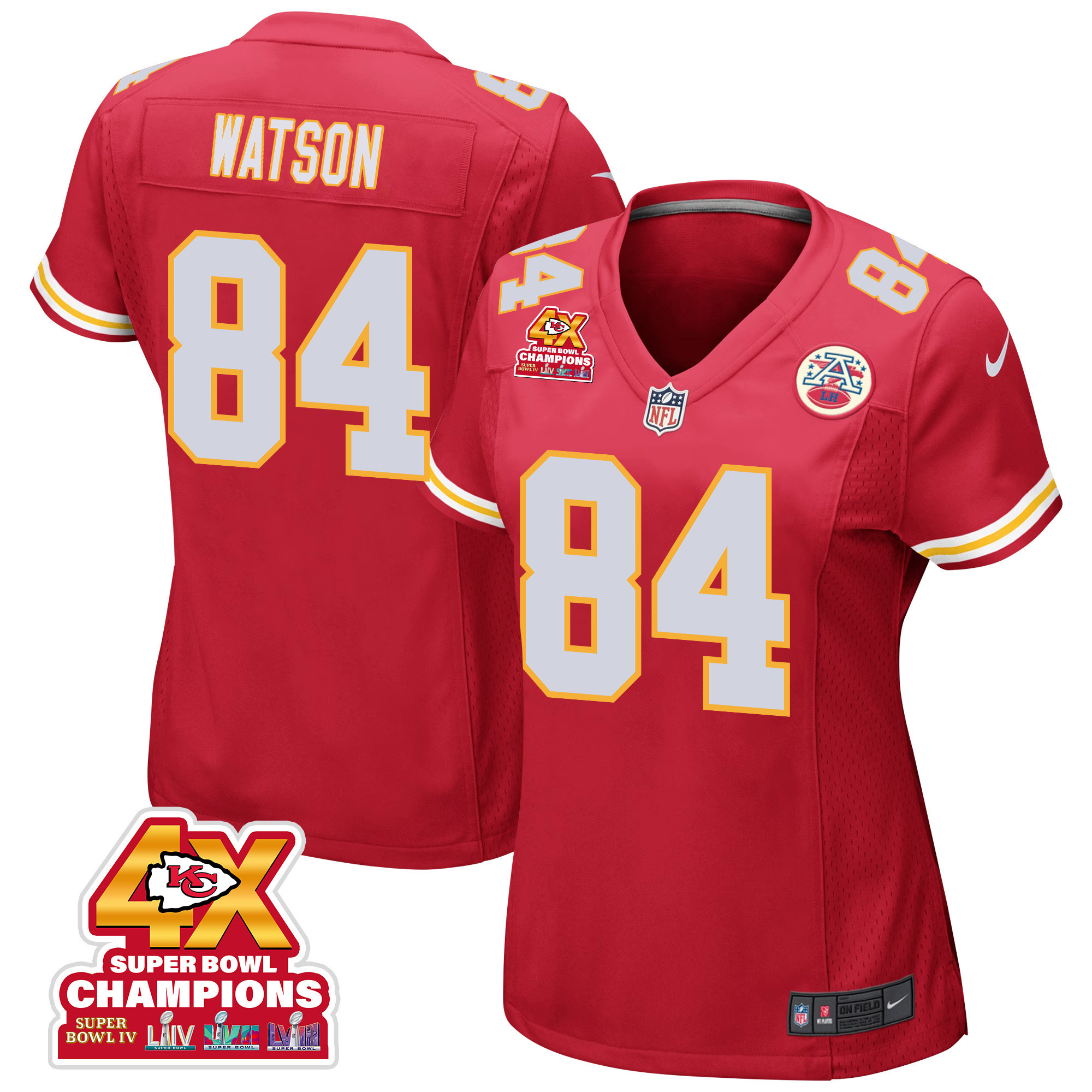 Justin Watson #84 Kansas City Chiefs Super Bowl LVIII Champions 4X Game Jersey - Women's | Red