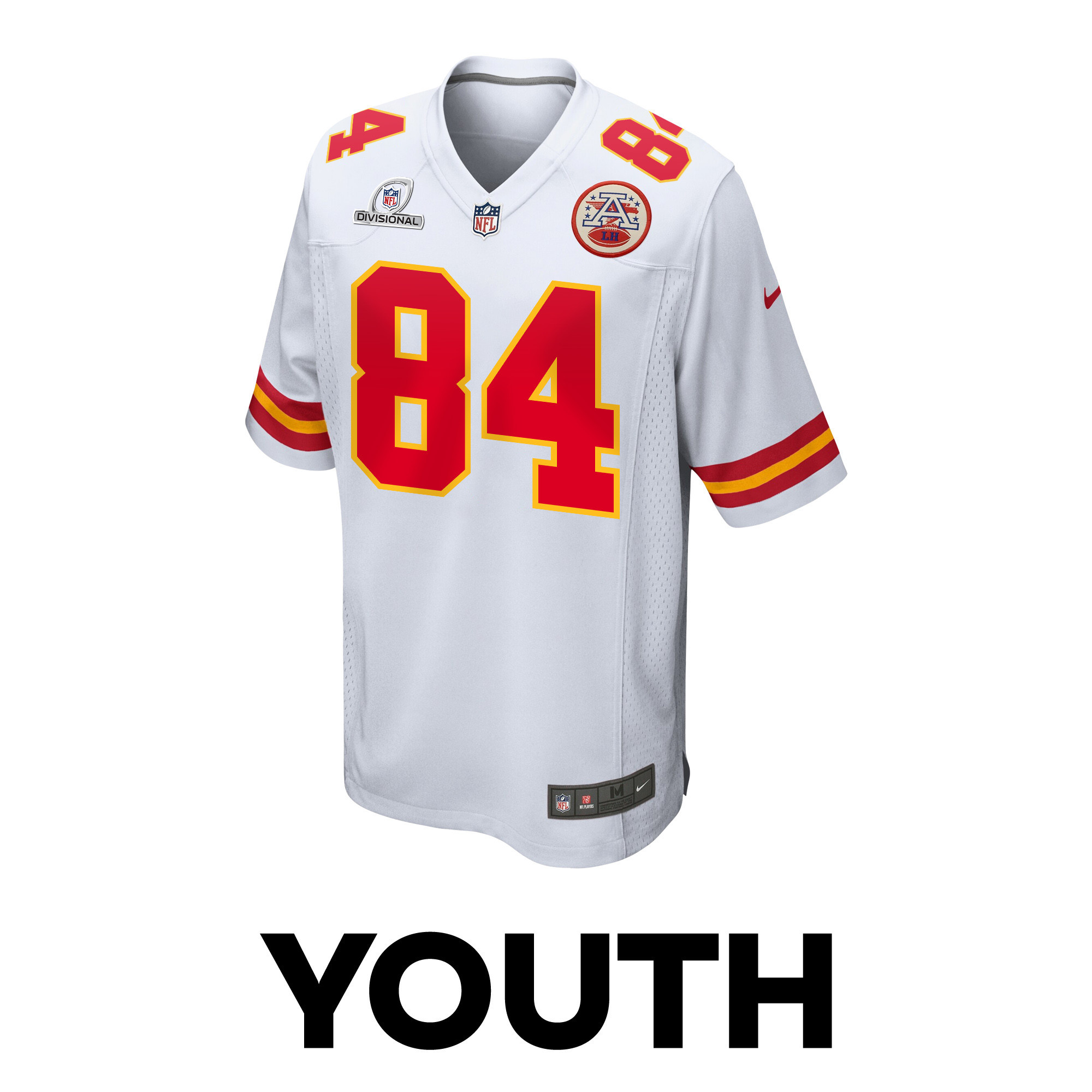 Alternative view of Justin Watson #84 Kansas City Chiefs Super Bowl LVIII Patch Game Jersey - Youth | White