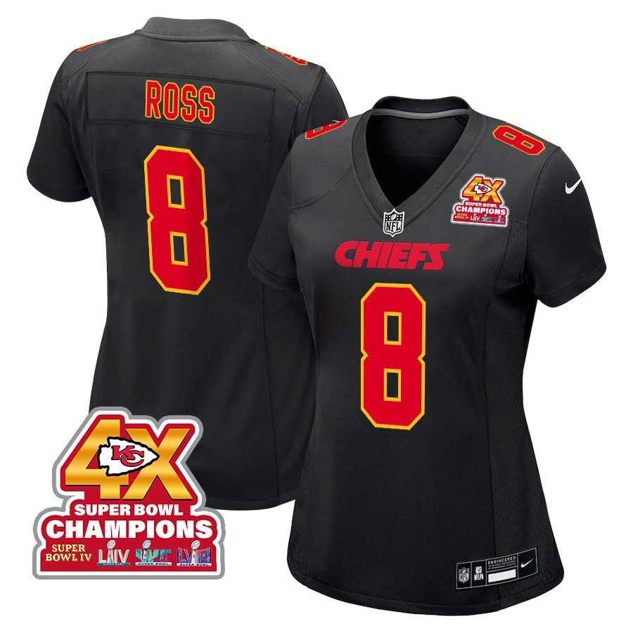 Justyn Ross #8 Kansas City Chiefs Super Bowl LVIII Champions 4X Game Jersey - Women's | Carbon Black