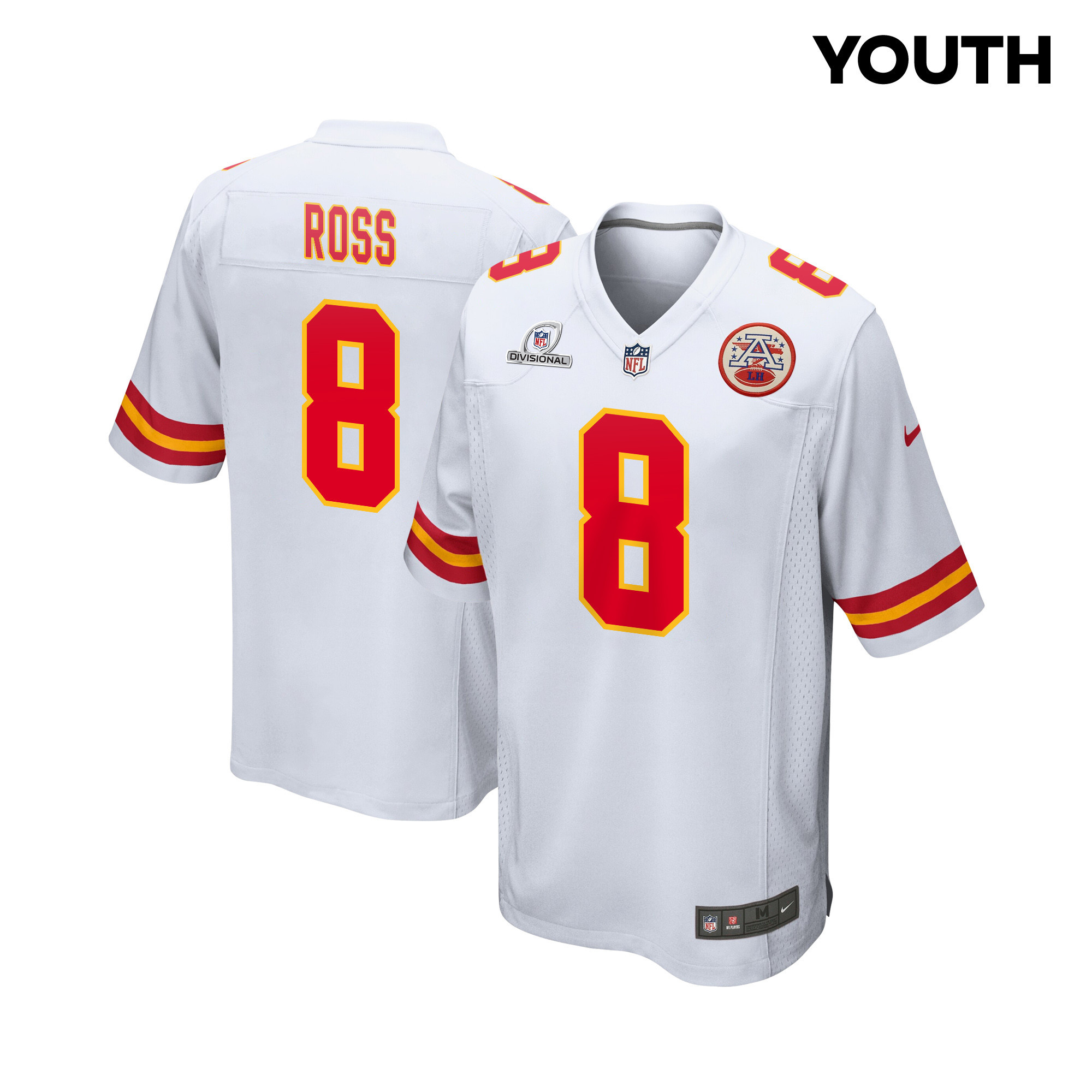 Justyn Ross #8 Kansas City Chiefs Super Bowl LVIII Patch Game Jersey - Youth | White