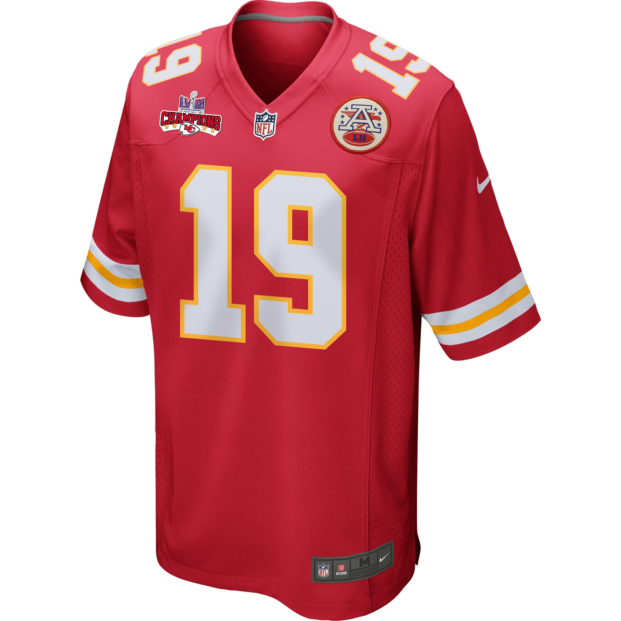 Alternative view of Kadarius Toney #19 Kansas City Chiefs Super Bowl LVIII Champions 4 Stars Patch Game Jersey - Men's | Red