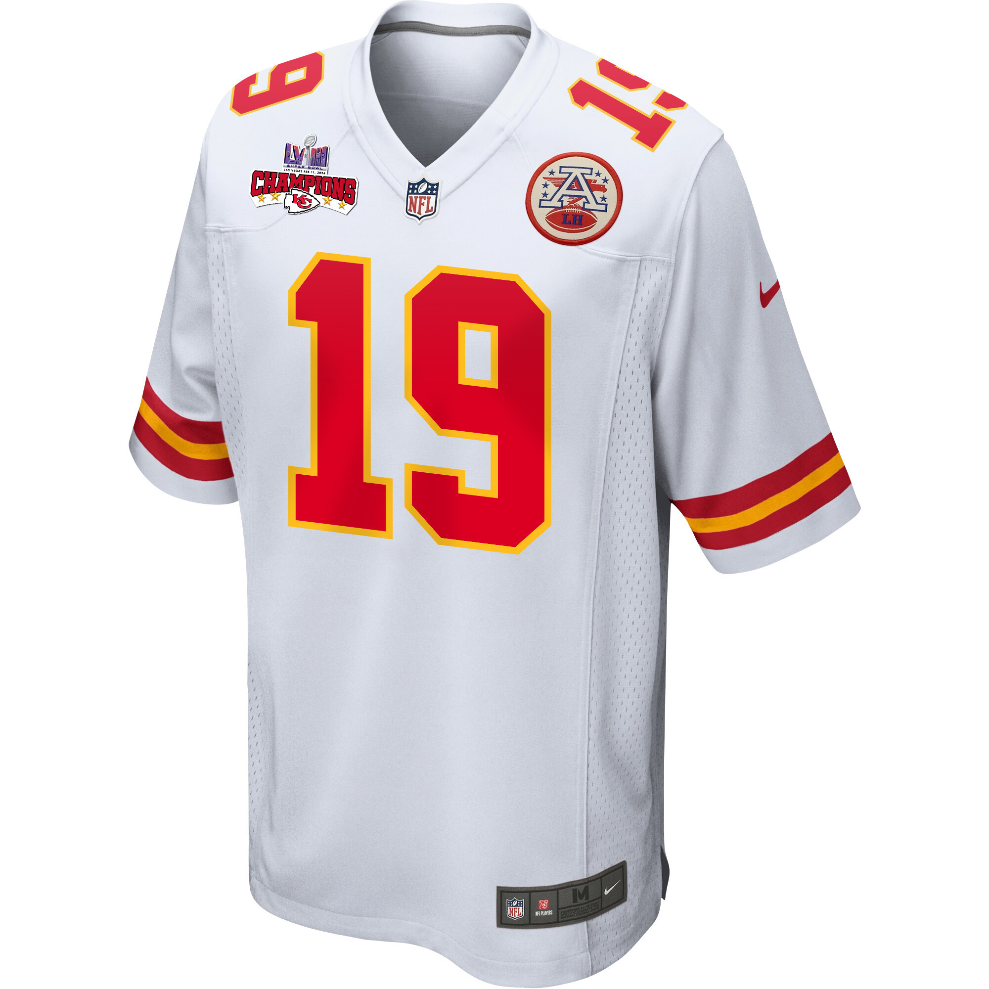 Alternative view of Kadarius Toney #19 Kansas City Chiefs Super Bowl LVIII Champions 4 Stars Patch Game Jersey - Men's | White