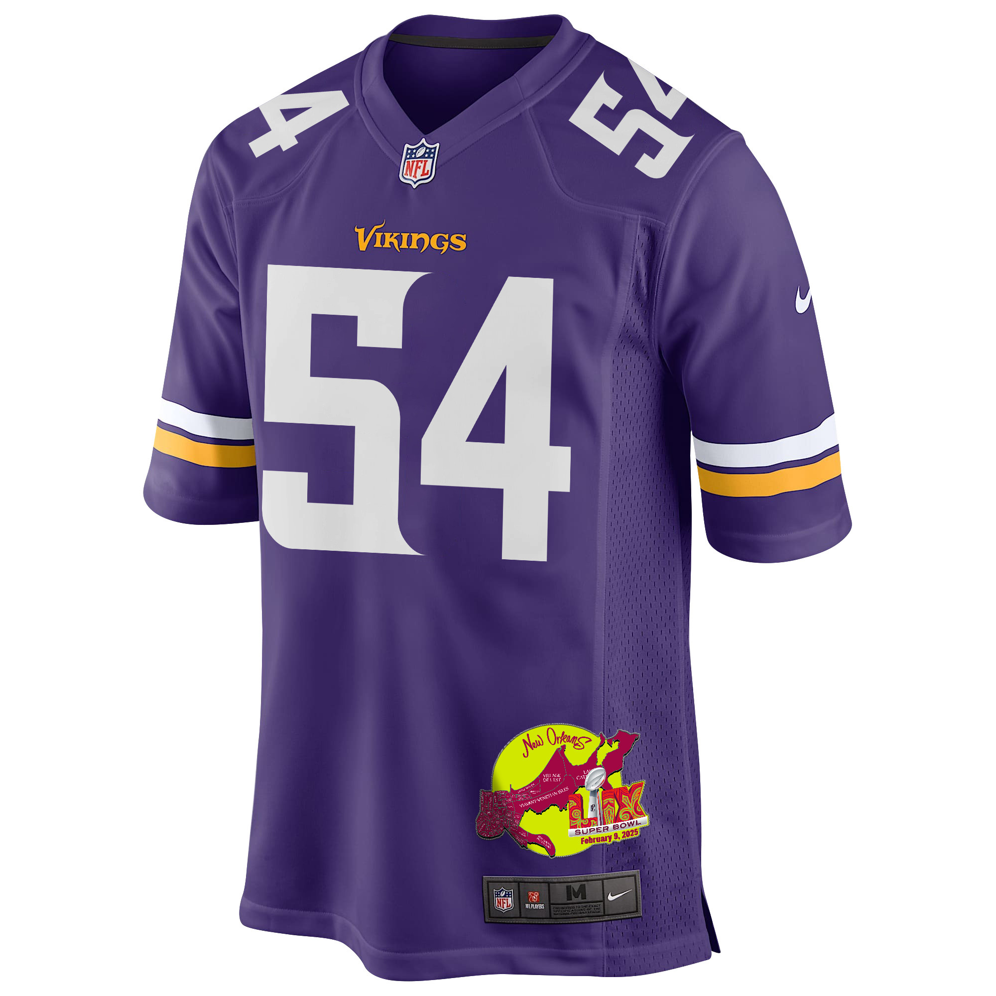 Kamu Grugier-Hill #54 Minnesota Vikings Super Bowl LIX Game Jersey - Men's | Purple - Image 3