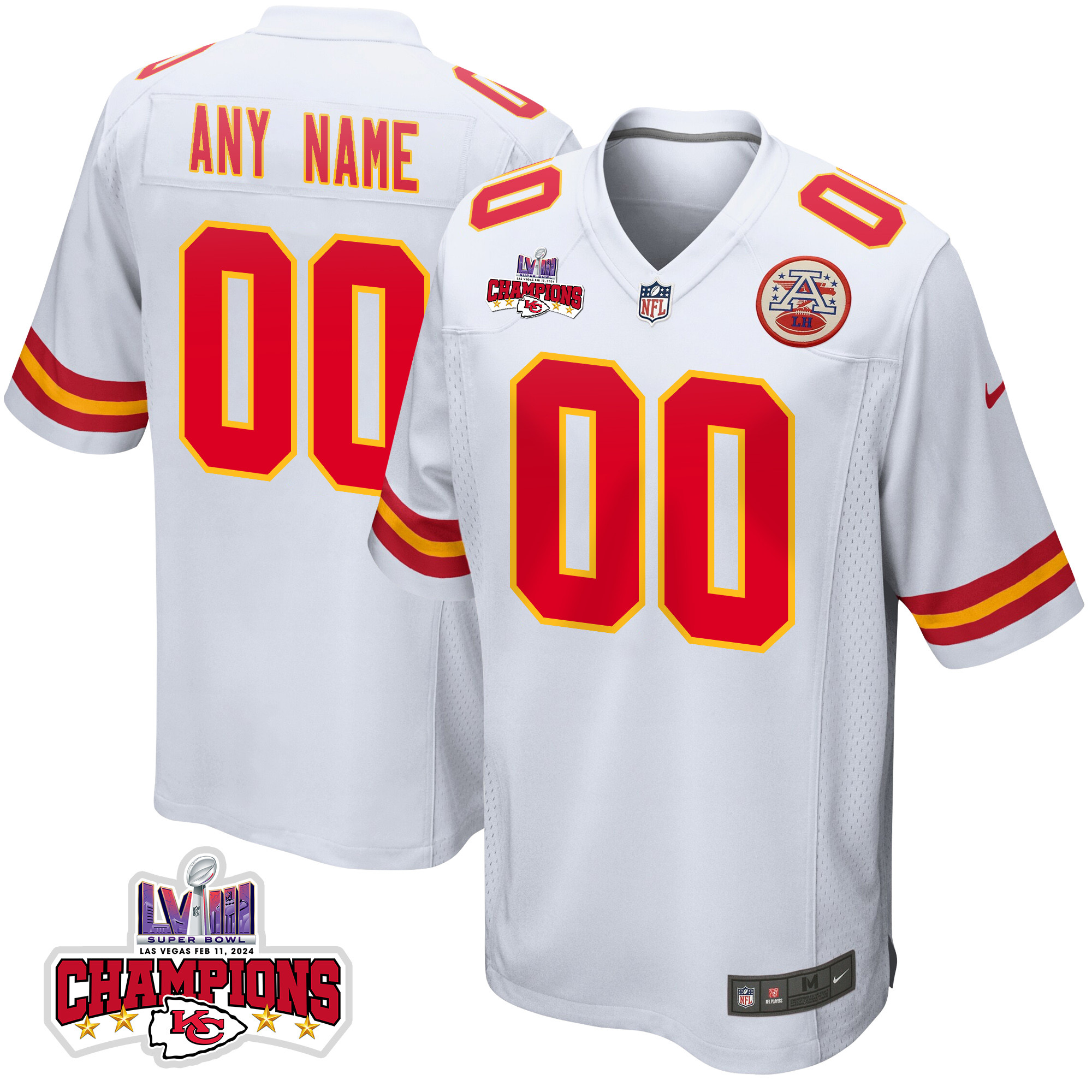 Kansas City Chiefs Super Bowl LVIII Champions #4 Kansas City Chiefs Super Bowl LVIII Champions 4 Stars Patch Game Jersey - Men's | White
