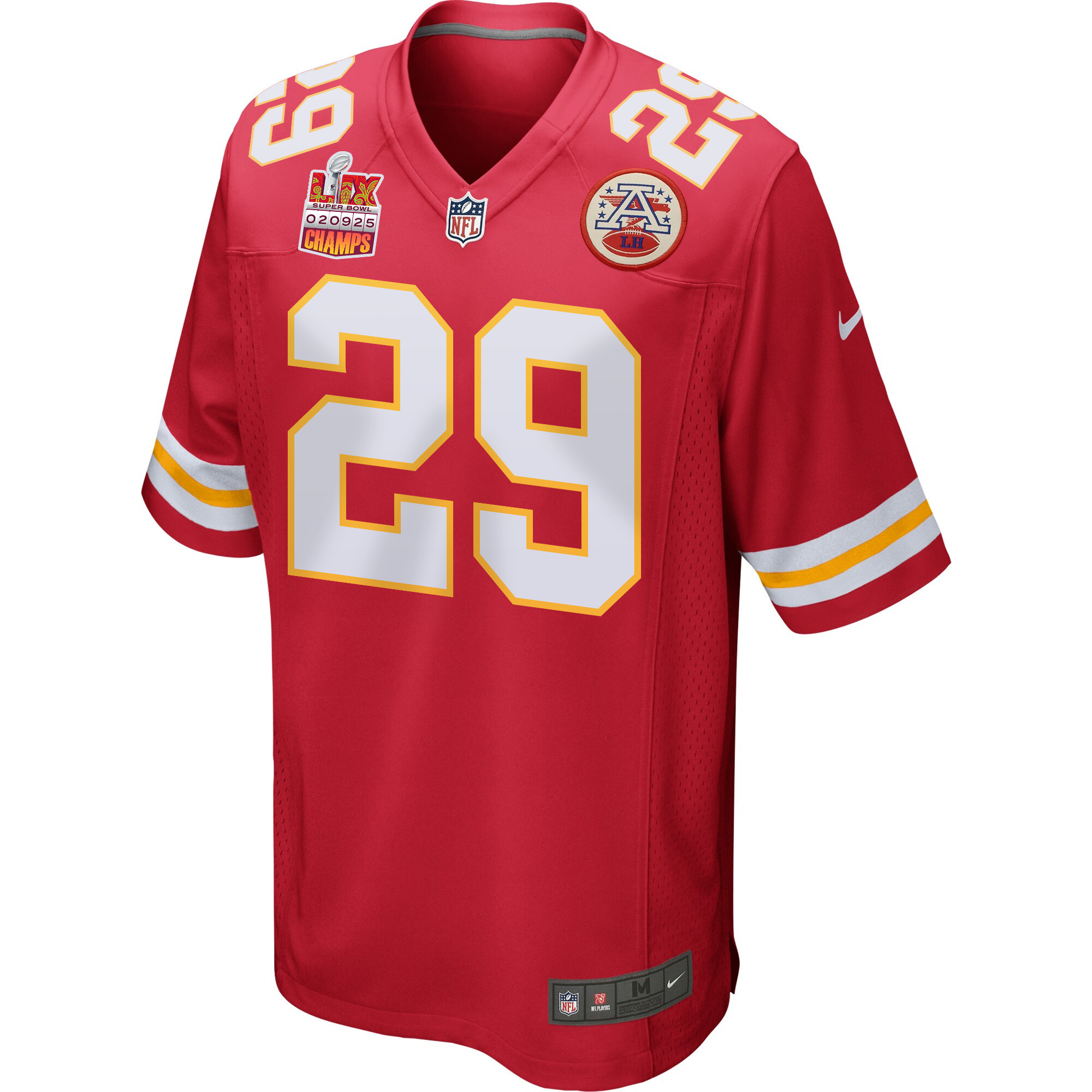Kareem Hunt #29 Kansas City Chiefs Super Bowl LIX Champions Patch Game Jersey - Men's | Red - Image 3