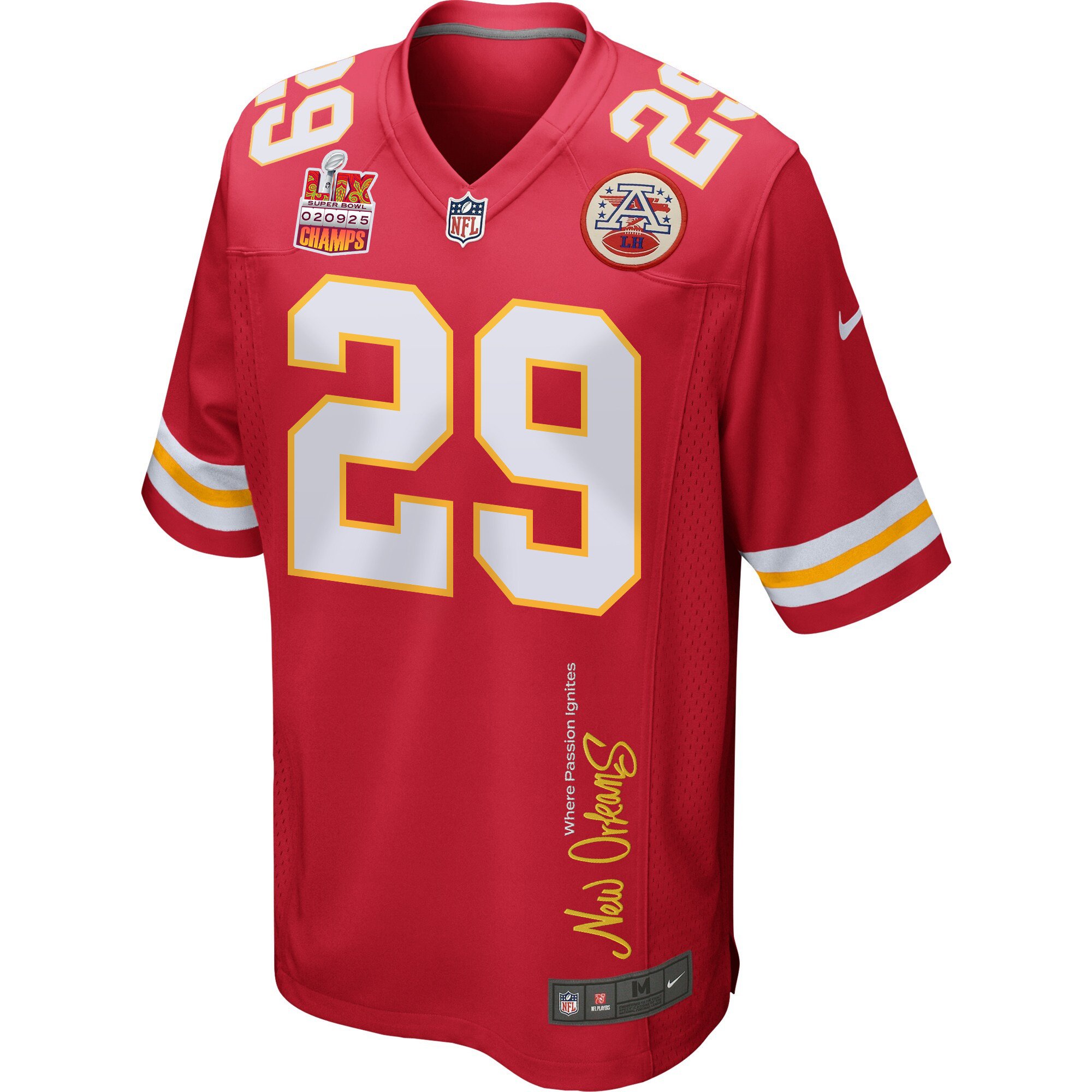 Kareem Hunt #29 Kansas City Chiefs Super Bowl LIX Champions Patch Game Jersey - Men's | Red - Image 3