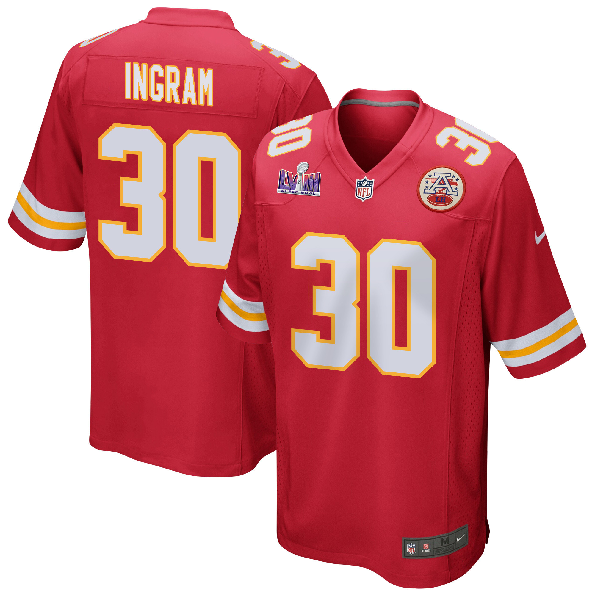 Keaontay Ingram #30 Kansas City Chiefs Super Bowl LVIII Patch Game Jersey - Men's | Red