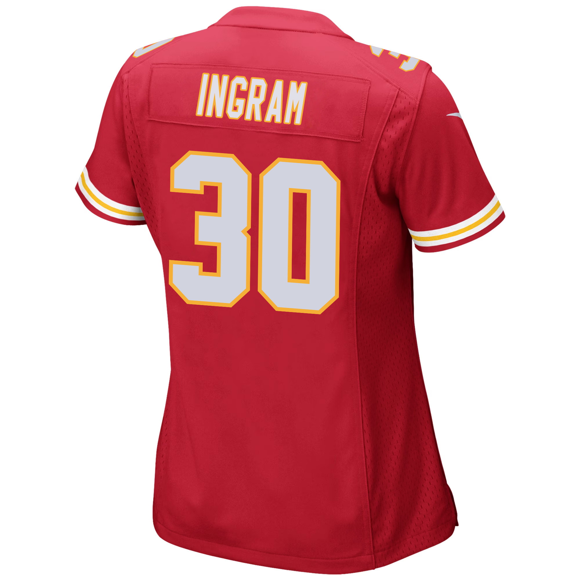 Keaontay Ingram #30 Kansas City Chiefs Super Bowl LVIII Patch Game Jersey - Women's | Red - Image 3