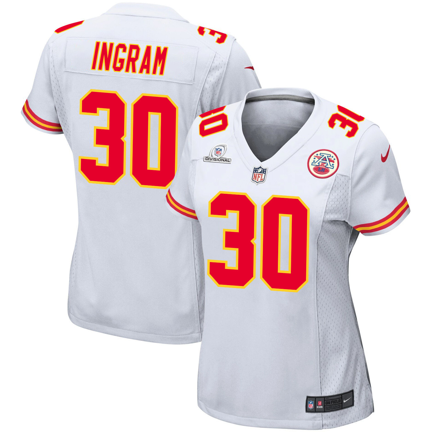 Keaontay Ingram #30 Kansas City Chiefs Super Bowl LVIII Patch Game Jersey - Women's | White