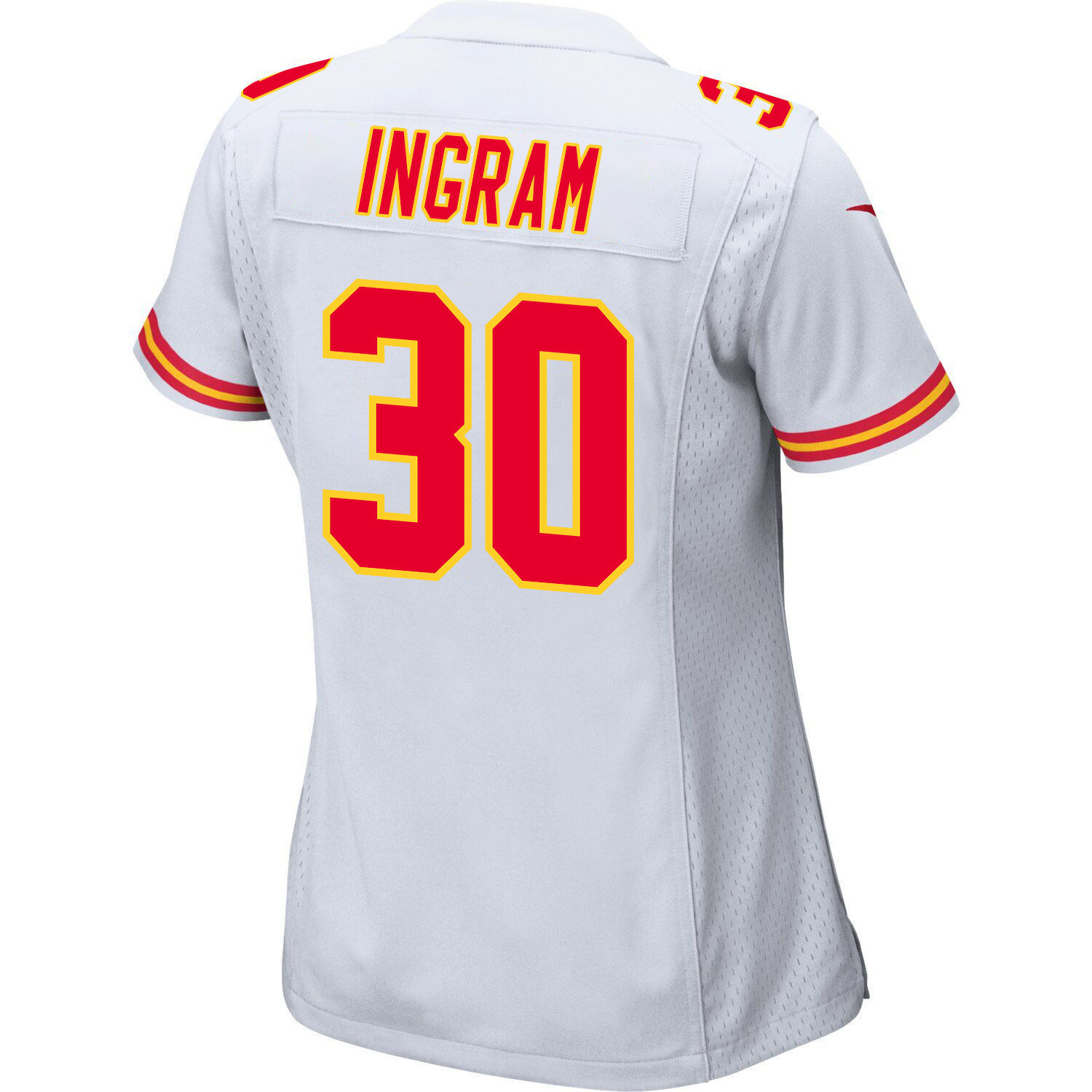 Keaontay Ingram #30 Kansas City Chiefs Super Bowl LVIII Patch Game Jersey - Women's | White - Image 3