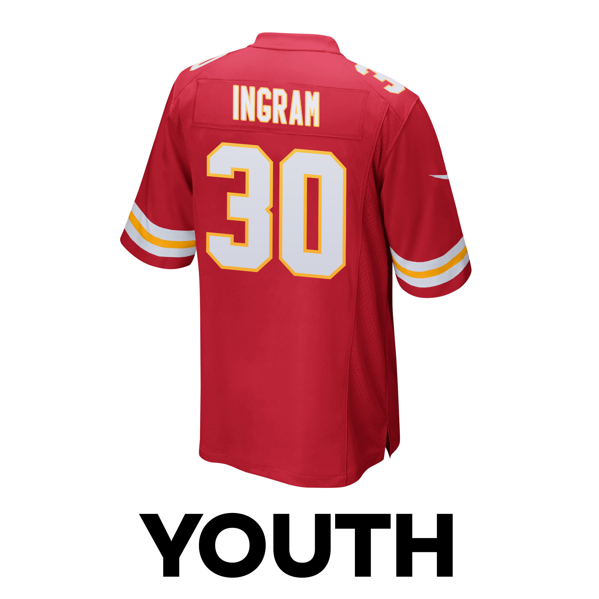 Keaontay Ingram #30 Kansas City Chiefs Super Bowl LVIII Patch Game Jersey - Youth | Red - Image 3