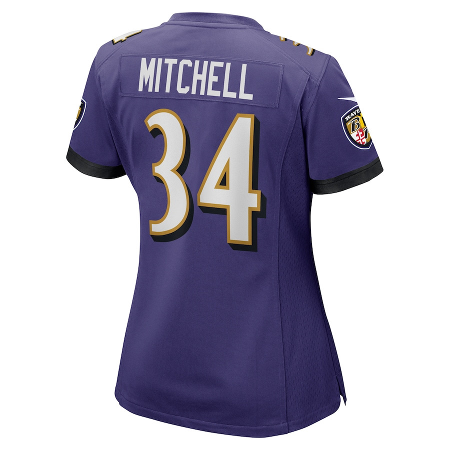Keaton Mitchell #34 Baltimore Ravens Game Jersey - Women's | Purple - Image 3